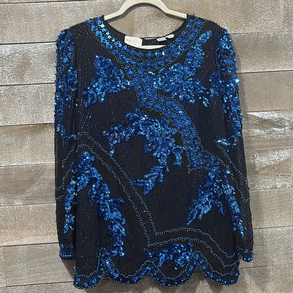 SWEE LO New York 100% Silk & Sequins beaded VTG blouse size M - Picture 13 of 14